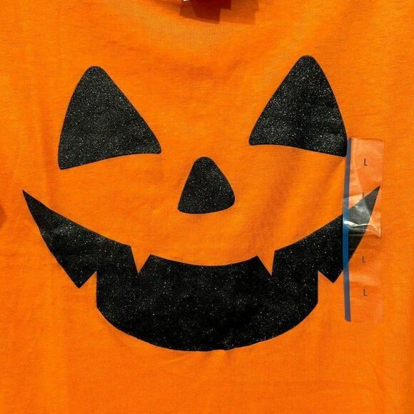Zoe & Liv - Jack O'Lantern Glitter Face Short Sleeve Graphic T-Shirt - L - Picture 4 of 5